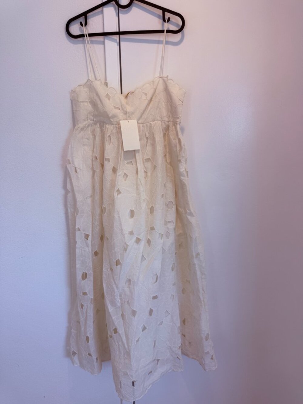 NWT Ulla Johnson Marina Empire Cami Midi Dress — Chalk Floral Cutout — Size 2